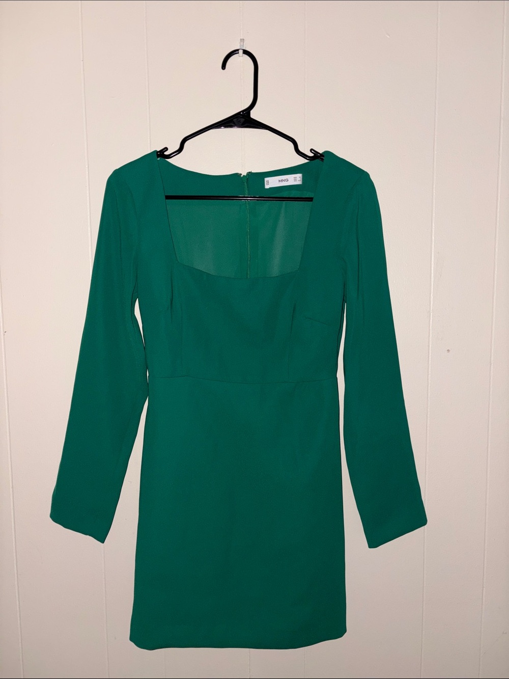 Mango Green Square-Neck Long Sleeve Dress